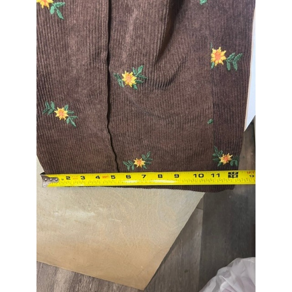 Cider Brown Corduroy Floral Embroidered Wide Leg Overalls Womens Size L - Picture 10 of 10